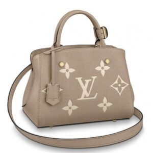 Borsa Falsa Louis Vuitton Montaigne BB in pelle grigia Tourterelle M45489 BLV699