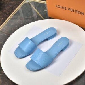 Falsa Louis Vuitton Revival Mules piatti in pelle di agnello monogramma blu