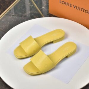 Muli piatti Falsa Louis Vuitton Revival in pelle di agnello monogramma gialla