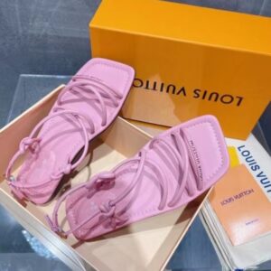 Sandali piatti Falsa Louis Vuitton Nova in pelle di agnello rosa