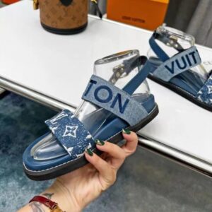Sandali Falsa Louis Vuitton Paseo Flat Comfort in denim blu