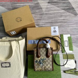Falsa Gucci 671623 Mini Tote Bag con chiusura G Marrone 2