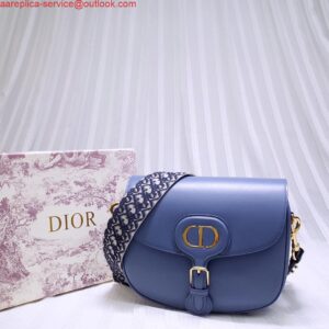 Falsa Dior M9320 Borsa Bobby grande Blue Box in pelle di vitello con cinturino obliquo blu 2