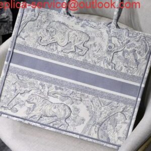 Falsa Dior M1286 Borsa per libri Borsa per la spesa a spalla Christian Dior Stampante leone grigio