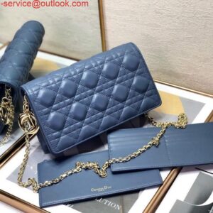 Falsa Dior S0204 Lady Dior Pouch Ultramatte Cannage Vitello Blu 2