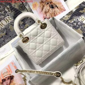 Falsa Dior M0505 Mini Dior Lady Bag Pelle di agnello Cannage bianca Oro 2