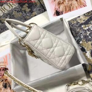 Falsa Dior M0505 Mini Dior Lady Bag Pelle di agnello Cannage bianca Oro