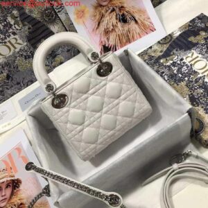 Falsa Dior M0505 Mini Dior Lady Bag Nastro in pelle di agnello Cannage bianca 2