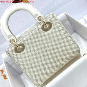 Falsa Dior M0505 Mini Dior Lady Bag Bianca Perline in resina bianca ricamate 2