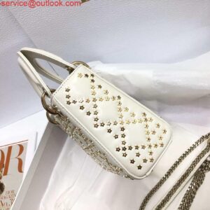 Falsa Dior M0505 Mini Dior Lady Bag Pelle di agnello Cannage metallizzata bianca con ricamo di perline