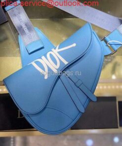 Borsa a sella Falsa Dior M0446 Borsa in pelle di vitello blu Dior