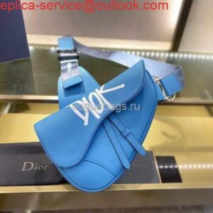 Borsa a sella Falsa Dior M0446 Borsa in pelle di vitello blu Dior