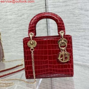 Falsa Dior M0505 Mini Dior Lady Bag Vino Rosso Cannage Coccodrillo Oro 2