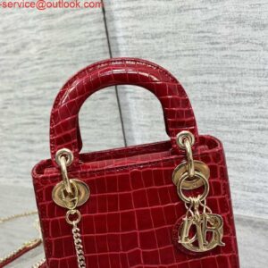 Falsa Dior M0505 Mini Dior Lady Bag Vino Rosso Cannage Coccodrillo Oro
