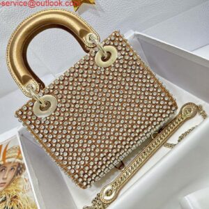Falsa Dior M0505 Mini Dior Lady Bag Oro Perline in resina bianca ricamate 2