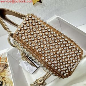Falsa Dior M0505 Mini Dior Lady Bag Oro Perline in resina bianca ricamate