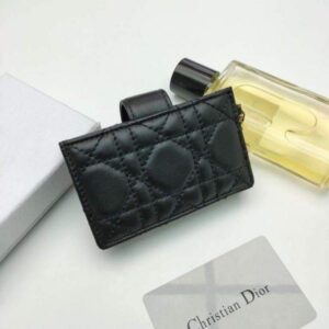 Portafoglio Falsa Dior S0074 Lady Dior porta carte a 5 scomparti Nero