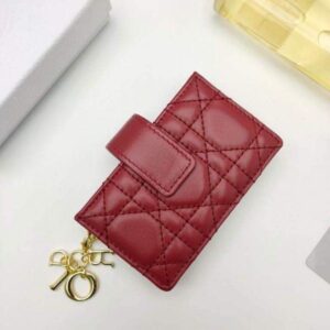 Falsa Dior S0074 Portafoglio Lady Dior Porta carte a 5 scomparti Rosso 2