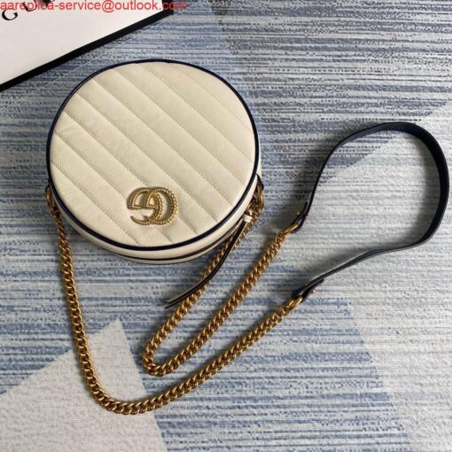 Borsa a tracolla rotonda Falsa Gucci 550154 GG Marmont Mini bianca - immagine 2