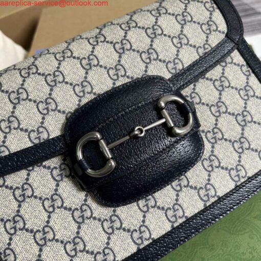 Borsa a tracolla Falsa Gucci Horsebit 1955 602204 beige con pelle nera - immagine 4