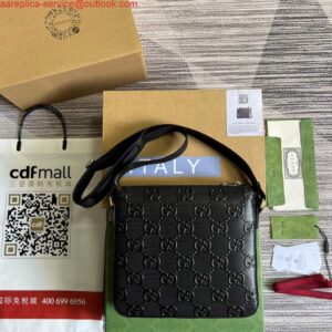 Borsa a tracolla piccola Falsa Gucci 406410 GG in rilievo Nera 2