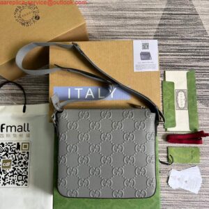 Borsa a tracolla piccola Falsa Gucci 406410 GG in rilievo Grigia 2